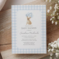 Französische Bulldogge Blau Gingham Babyparty