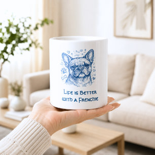 Französische Bulldogge blaue Lineart Kritzelei Fre Kaffeetasse