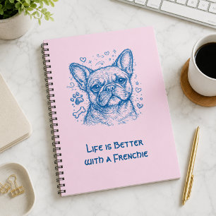 Französische Bulldogge blaue Lineart Kritzelei Fre Notizblock
