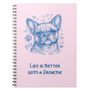 Französische Bulldogge blaue Lineart Kritzelei Fre Notizblock