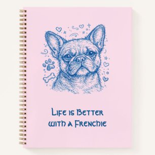 Französische Bulldogge blaue Lineart Kritzelei Fre Notizbuch