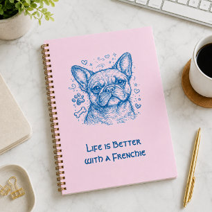 Französische Bulldogge blaue Lineart Kritzelei Fre Notizbuch