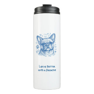 Französische Bulldogge blaue Lineart Kritzelei Fre Thermosbecher
