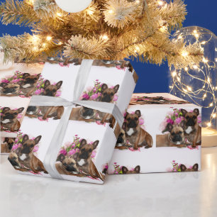 Französische Bulldogge Blumen French Bulldog Feier Geschenkpapier