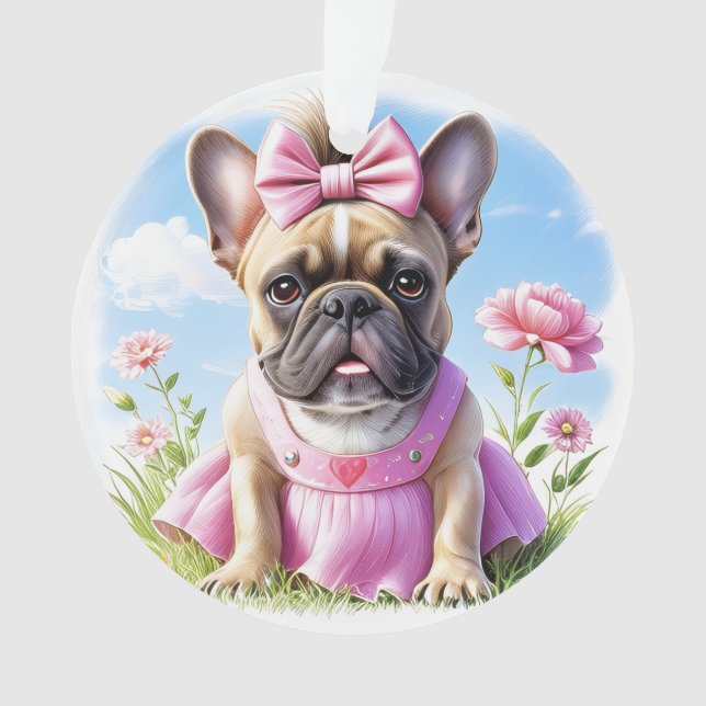 Französische Bulldogge Blumen French Bulldog Ornament (Vorderseite)