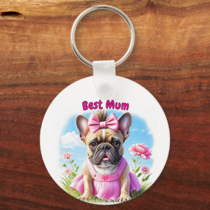 Französische Bulldogge Blumen French Bulldog Schlüsselanhänger