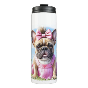 Französische Bulldogge Blumen French Bulldog Thermosbecher