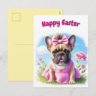Französische Bulldogge Blumen Ostern Französische Feiertagspostkarte