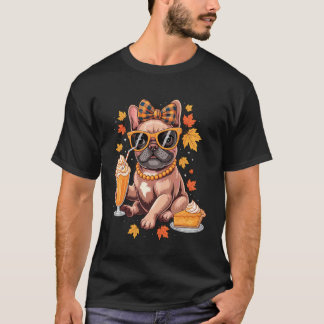 Französische Bulldogge Bogen Mädchen fallen Herbst T-Shirt