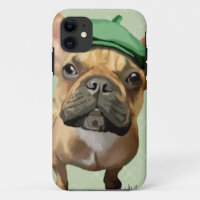 Französische Bulldogge Browns mit grünem Hut