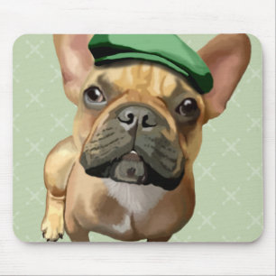 Französische Bulldogge Browns mit grünem Hut Mousepad