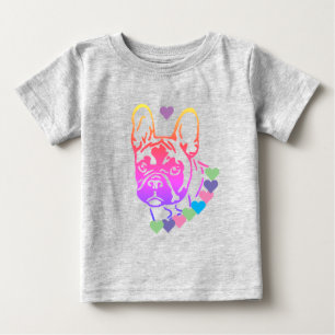 Französische Bulldogge bunte Herzen Valentinstag  Baby T-shirt