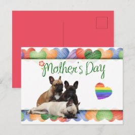 französische Bulldogge buntes Herz French Bulldog Postkarte