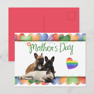 französische Bulldogge buntes Herz French Bulldog Postkarte