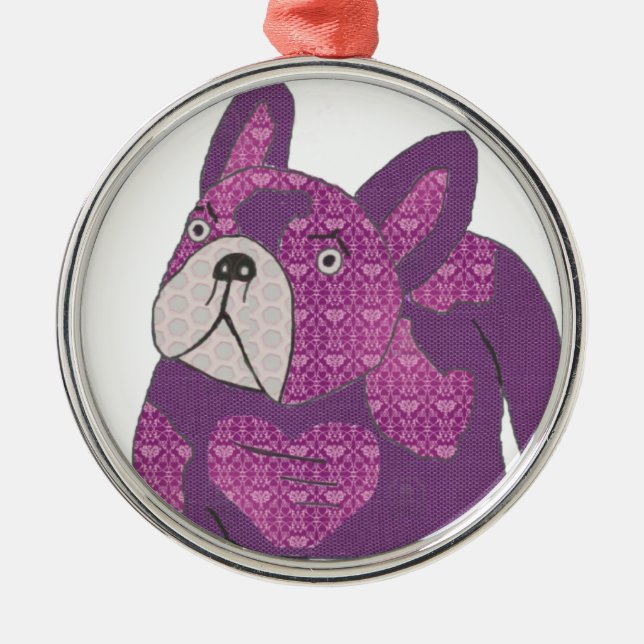 Französische Bulldogge Cartoon French Bulldog Silbernes Ornament (Vorne)
