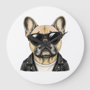 Französische Bulldogge Cooler Hund Grafik Große Wanduhr