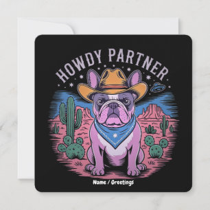 Französische Bulldogge Cowboy UFO Lustiges Vintage Einladung