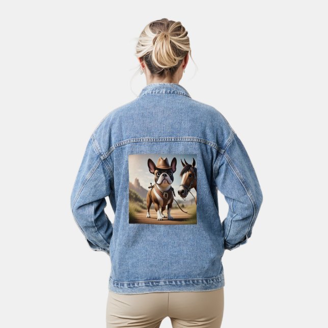 Französische Bulldogge Cowboyhut French Bulldog Jeansjacke (Modell)