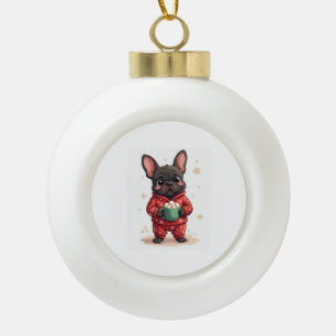Französische Bulldogge Cozy Cocoa Keramik Kugel-Ornament