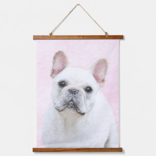 Französische Bulldogge (Creme/Weiß) Malerei - Hund Wandteppich Mit Holzrahmen