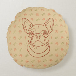 Französische Bulldogge Dekoratives Linienkunstmust Rundes Kissen