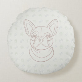 Französische Bulldogge Dekoratives Linienkunstmust Rundes Kissen