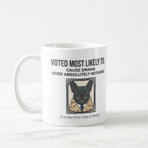 Französische Bulldogge, die wahrscheinlich Drama v Kaffeetasse