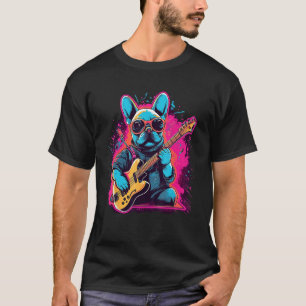Französische Bulldogge E-Gitarre Rockmusik  1 T-Shirt