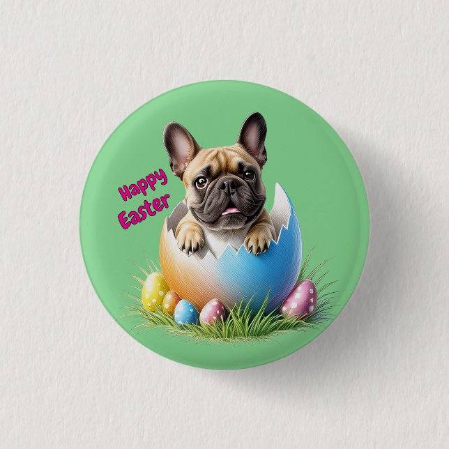 Französische Bulldogge Ei Ostern French Bulldog Button (Vorderseite)
