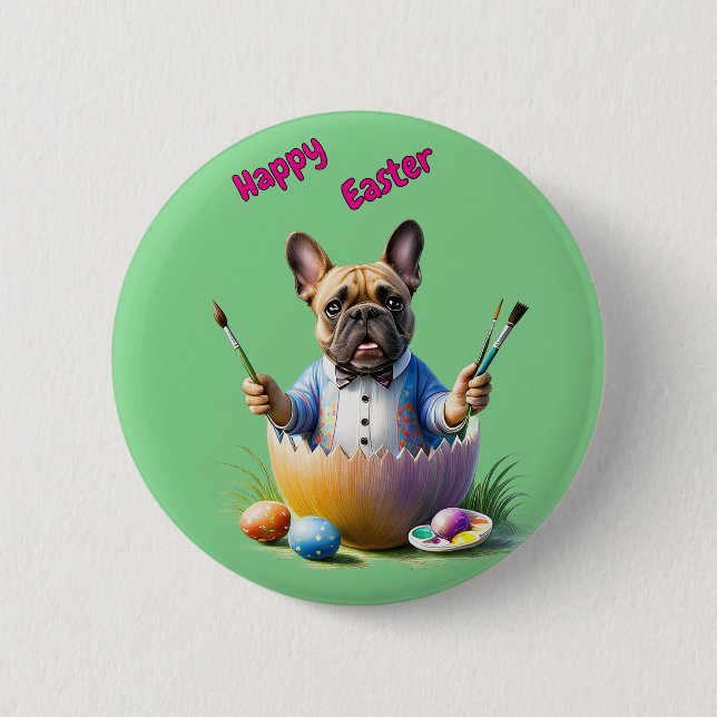 Französische Bulldogge Ei Ostern French Bulldog Button (Vorderseite)