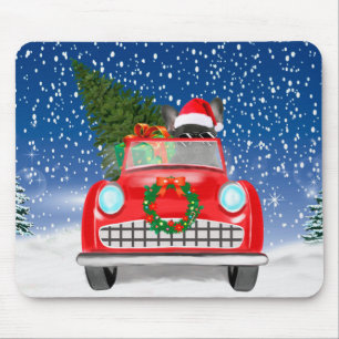 Französische Bulldogge fährt Auto im Schnee Weihna Mousepad