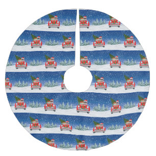 Französische Bulldogge fährt Auto im Schnee Weihna Polyester Weihnachtsbaumdecke