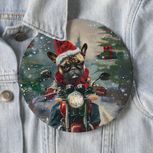 Französische Bulldogge fährt Motorrad Weihnachten Button