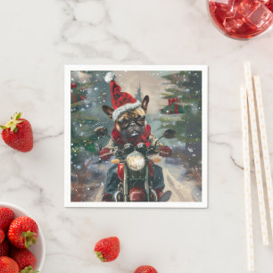 Französische Bulldogge fährt Motorrad Weihnachten Serviette