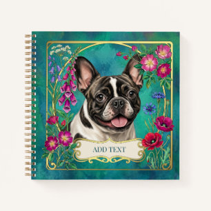 Französische Bulldogge Floral Botanisch Türkis Not Notizbuch