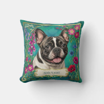 Französische Bulldogge Floral Botanisches Kissen