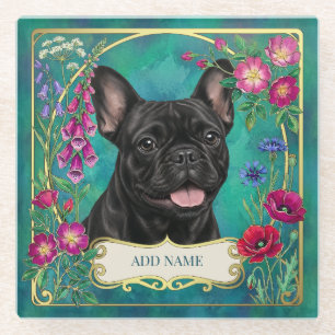 Französische Bulldogge Florale Botanische Glasunte Glasuntersetzer