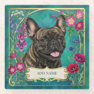 Französische Bulldogge Florale Botanische Glasunte Glasuntersetzer