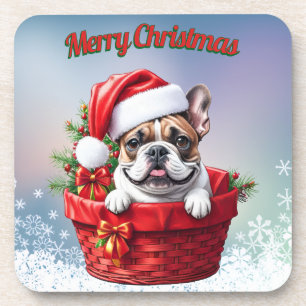 Französische Bulldogge French Bulldog im Korb Getränkeuntersetzer