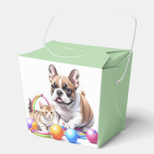 Französische Bulldogge French Bulldog mit Katze Geschenkschachtel