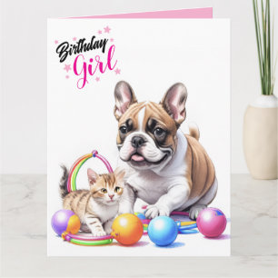 Französische Bulldogge French Bulldog mit Katze Karte