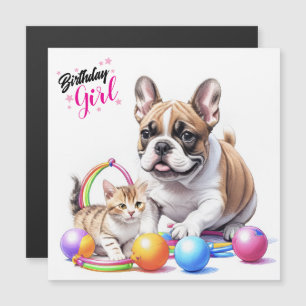 Französische Bulldogge French Bulldog mit Katze Magnetkarte