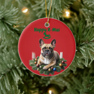 Französische Bulldogge French Bulldog  Weihnachten Keramik Ornament