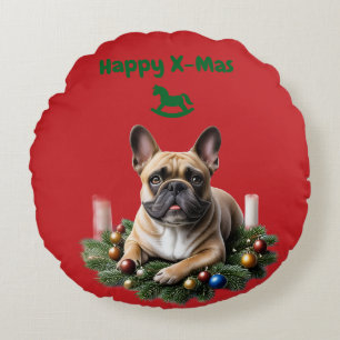 Französische Bulldogge French Bulldog Weihnachten Rundes Kissen