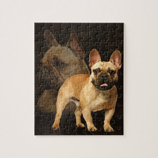 Französische Bulldogge - Frenchie - Brown kariert Puzzle (Vertikal)