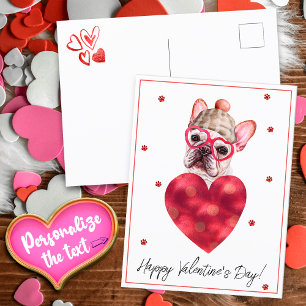 Französische Bulldogge Frenchie Valentinstag-Gesch Postkarte