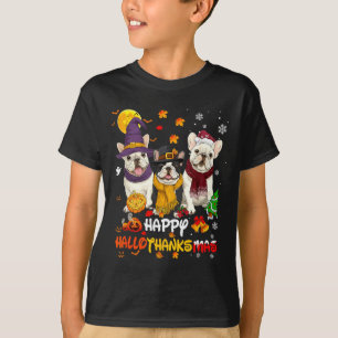 Französische Bulldogge Frohe Hallothanksmas Hunde T-Shirt