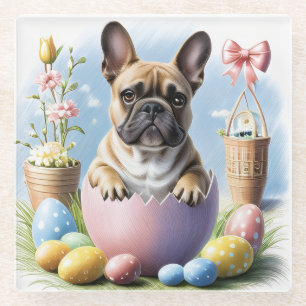 Französische Bulldogge Frohe Ostern French Bulldog Glasuntersetzer