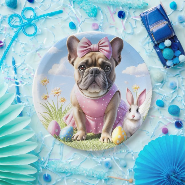 Französische Bulldogge Frohe Ostern French Bulldog Pappteller (Party)