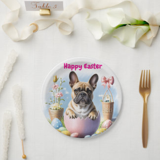 Französische Bulldogge Frohe Ostern French Bulldog Pappteller